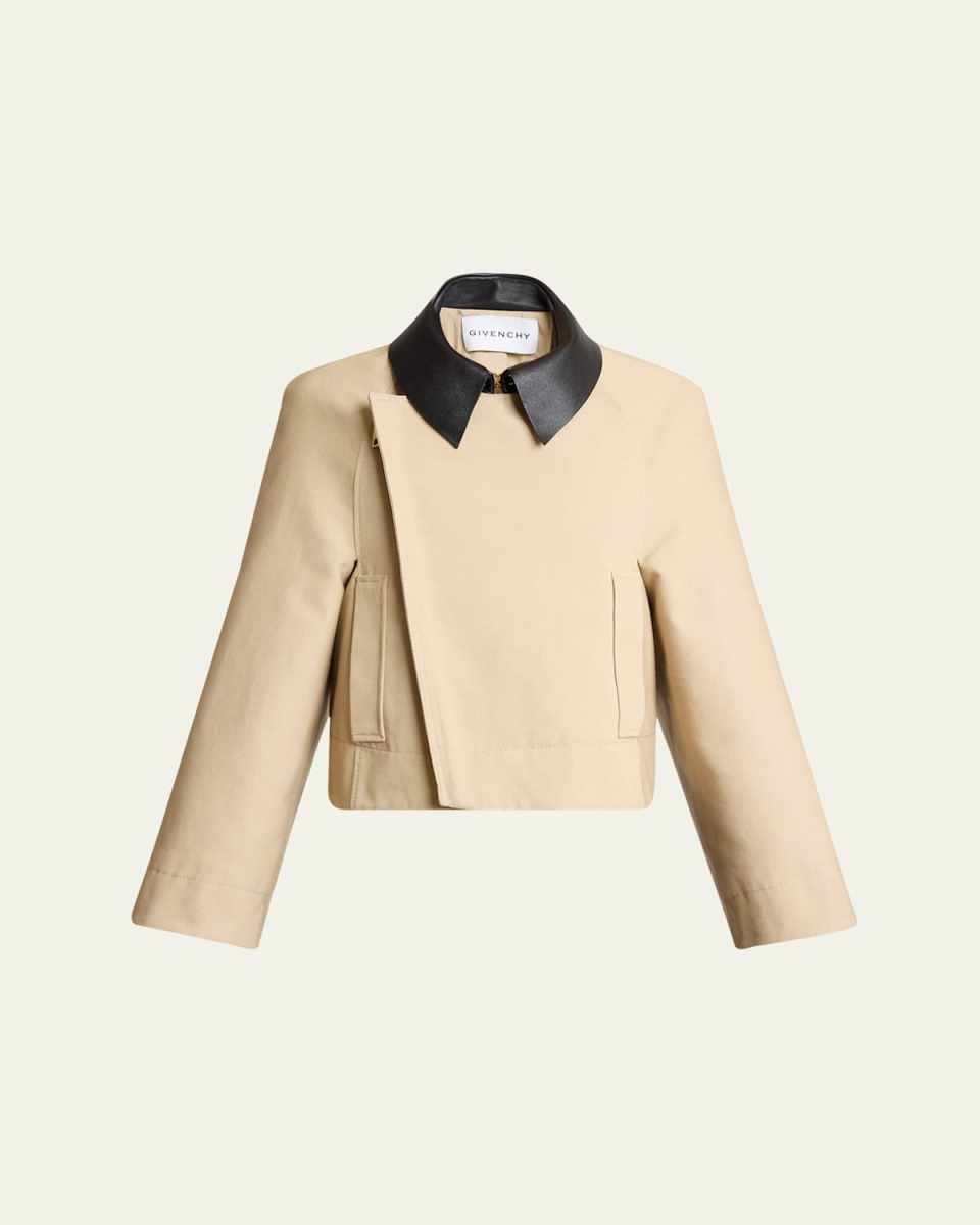 Leather Collar Zip Cocoon Jacket
